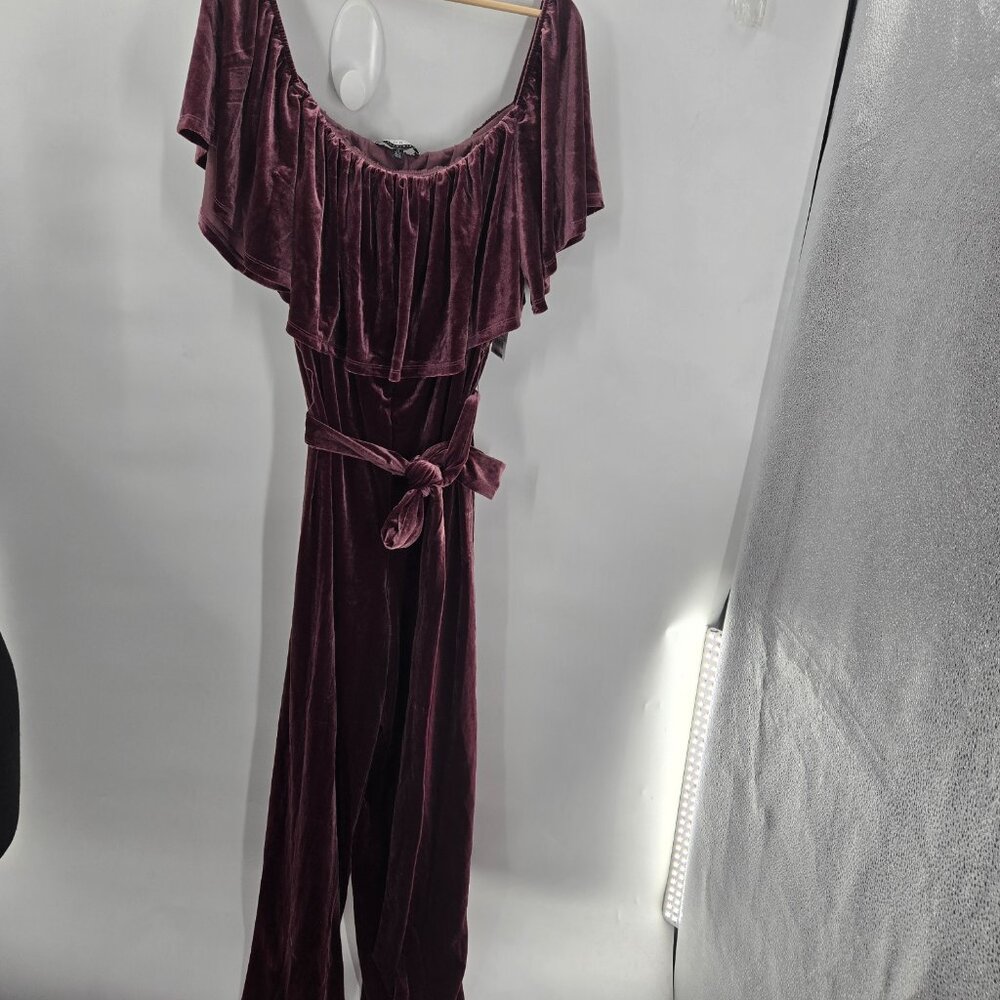 Eloquii Elements Red Burgundy Velvet Jumpsuit Size 22